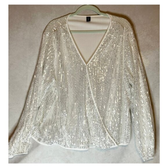 SHEIN Clasi Plus Lantern Sleeve Sequin Blouse Plus - Picture 1 of 5